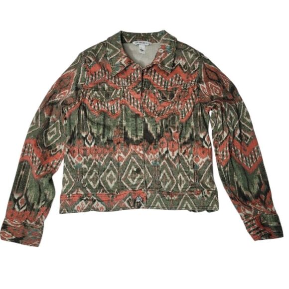 SOUTHWESTERN TWILL GREEN CORAL BUTTON FRONT JACKET JONES NEW YORK  M MEDIUM - Picture 12 of 15